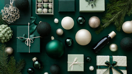 Modern geometric emerald layout with sharp gold accents for a premium look.の写真素材