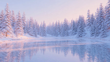 Winter cabin lined with glowing string lights and thick roof snow.の写真素材