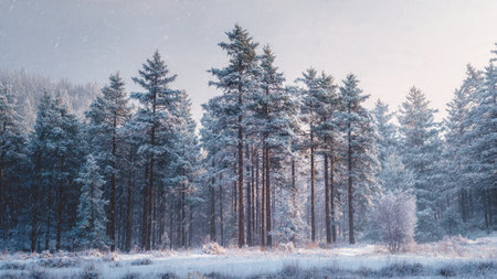 Thick snowfall covering pine branches with soft layers of white.の写真素材