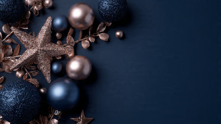 A clean branding-ready holiday mockup with blue backgrounds and subtle rose-gold accents.の写真素材