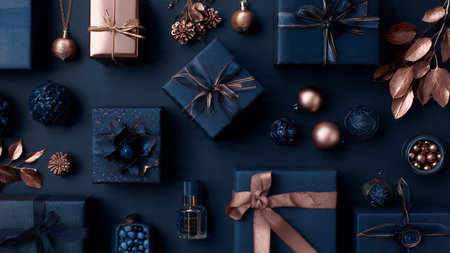 Professional still-life scene blending rich blue textures with metallic light.の写真素材