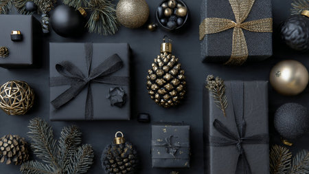 A bold decorative frame made of gold accents over black matte edges.の写真素材