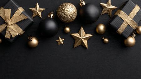 Golden silhouettes elegantly contrast against a deep noir festive background.の写真素材