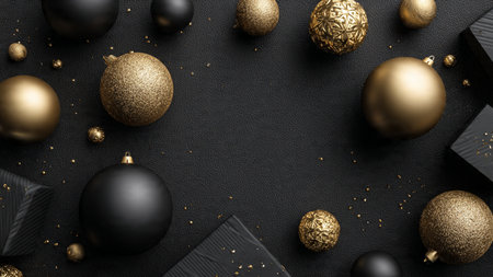 A harmonious balance of pure-gold seasonal accents and deep matte-black tones.の写真素材