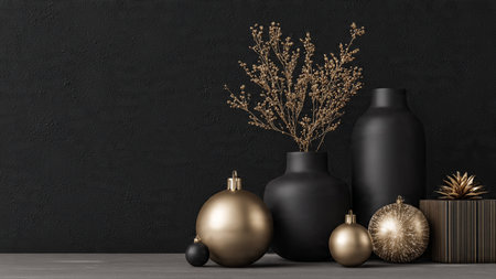 Glittering gold stars arranged across a matte-black display.の写真素材