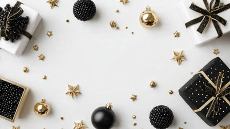 Minimal and modern flatlay created from gold elements over black.の写真素材