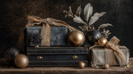 A luxurious snowflake pattern formed with pure-gold pieces on black.の写真素材