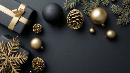 A luxurious snowflake pattern formed with pure-gold pieces on black.の写真素材