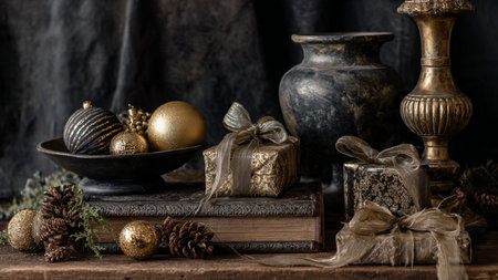 A signature luxury look created with deep black tones and glowing gold accents.の写真素材