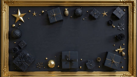 A super-luxury seasonal arrangement featuring matte-black textures and artisanal gold decorations.の写真素材
