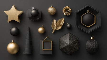 A luxurious snowflake pattern formed with pure-gold pieces on black.の写真素材