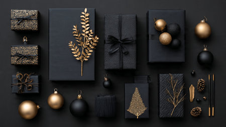 Studio lighting reveals brilliant gold tones atop a deep matte-black canvas.の写真素材