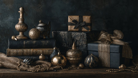 A bright gold frame contrasting with deep matte-black interiors.の写真素材