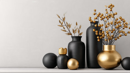 Vintage-inspired gold ribbon accents layered over textured black.の写真素材