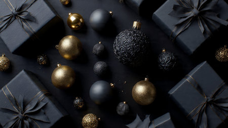 A vintage-style setup with time-worn gold ornaments over textured black fabric.の写真素材