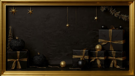 A luxurious snowflake pattern formed with pure-gold pieces on black.の写真素材