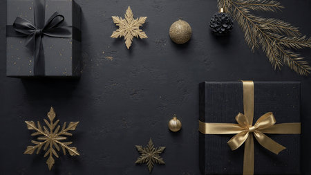 A seamless blend of matte-black tones and premium gold accents.の写真素材