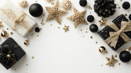 Minimalist matte-black decorations paired with subtle gold elements.の写真素材