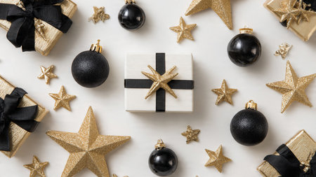 Artistic placement of gold elements over deep black gradients.の写真素材