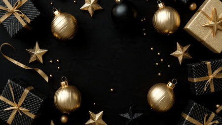 A harmonious balance of pure-gold seasonal accents and deep matte-black tones.の写真素材