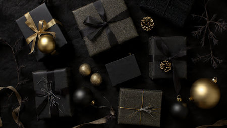 Minimal linear ornament placement combining black and gold elements.の写真素材