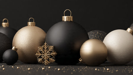 A minimalist matte-black concept enhanced with refined gold details for a premium holiday look.の写真素材