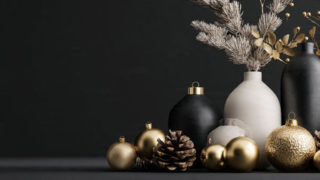 Glittering gold stars arranged across a matte-black display.の写真素材