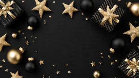 Minimal and modern flatlay created from gold elements over black.の写真素材