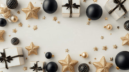 A timeless black holiday scene enhanced with vintage gold dの写真素材