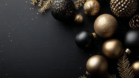 Premium gold stars scattered across a matte-black backdrop.の写真素材