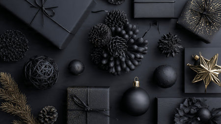 Elegant frame made of gold ornaments surrounding a black center.の写真素材