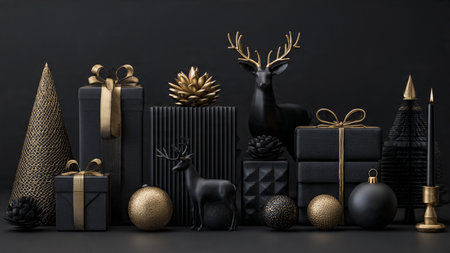 A luxurious gift-focused layout with matte textures and gold highlights.の写真素材