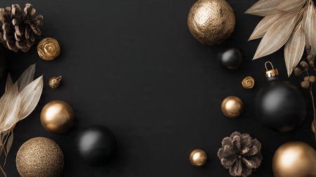 Elegant gold ribbon loops arranged over a sleek black base.の写真素材