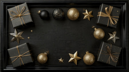 Pure-gold ornaments showcased dramatically on a dark canvas.の写真素材