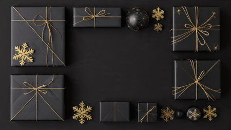 Modern geometric black textures paired with gold holiday shapes.の写真素材