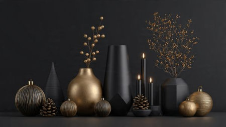 An upscale Christmas scene with premium gold dの写真素材