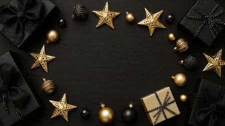 Soft studio lighting emphasizes premium gold decorations on black.の写真素材