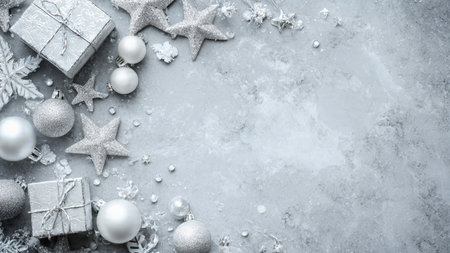 Christmas greeting card. Noel festive background. New Year symbol. Copy space.  Flat lay. Top view.の写真素材