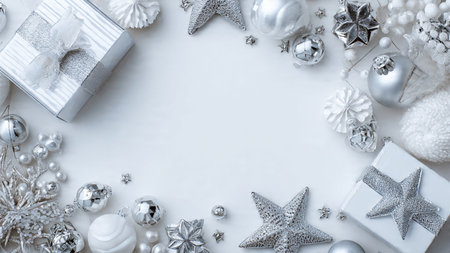 Christmas composition. Christmas, winter, new year concept. Flat lay, top view, copy spaceの写真素材