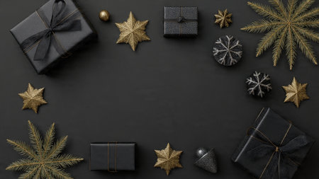 A super-luxury seasonal arrangement featuring matte-black textures and artisanal gold decorations.の写真素材