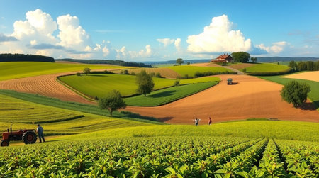 Agricultural fields in the countryside of Bavaria, Germany.