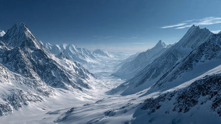 Winter mountains panorama. Caucasus Mountains, Georgia, region Gudauri.