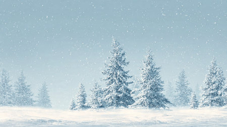 Serene snowfall wraps around elegant pine forms.の写真素材