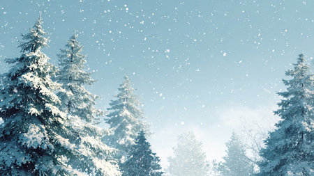 A minimal winter woodland with delicate snow accumulation and a whisper-quiet atmosphere.
