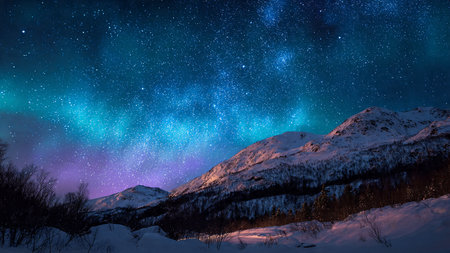 Milky Way over the mountains in winter.