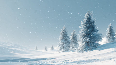 A calming snow landscape under a pale blue winter sky.の写真素材