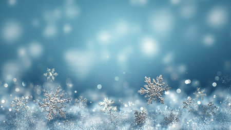 A dreamy frosty winter background with glowing bokeh effects.