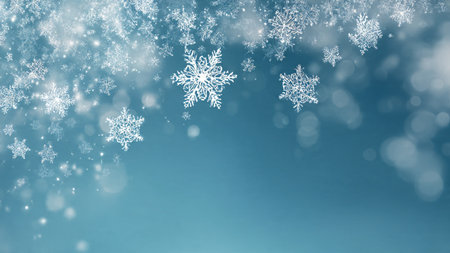 A glowing winter aesthetic showcasing radiant snowflakes and clear text space.の写真素材