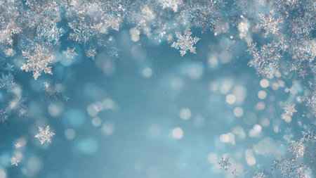 A festive holiday layout with beautiful glowing snowflakes framing an elegant empty center.