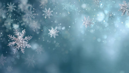 A high-end winter graphic with icy tones and shimmering snowflakes.